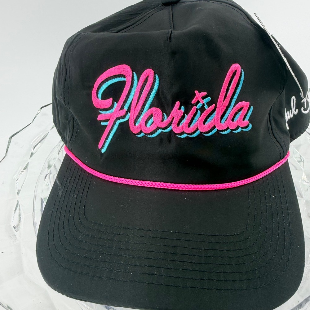 Bad Birdie Florida Rope Hat Black Pink Accent Snapback Golf Cap $38 retail NEW